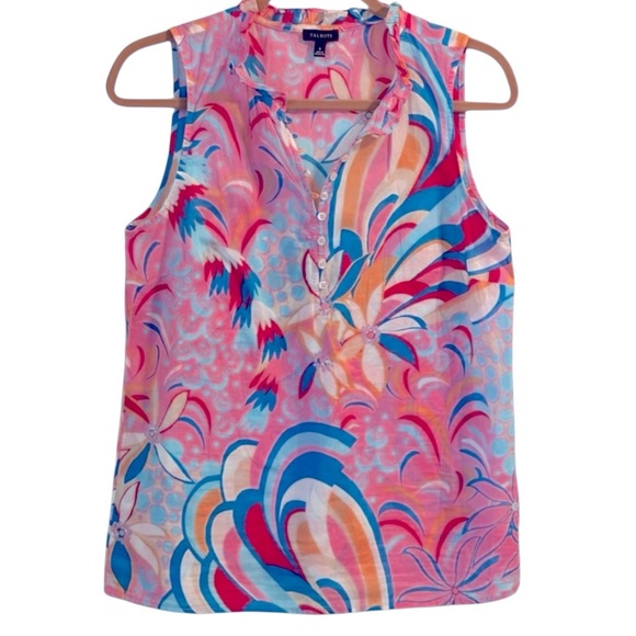TALBOTS PINK 100% COTTON FLORAL SLEEVELESS TOP SZ S - Picture 4 of 5
